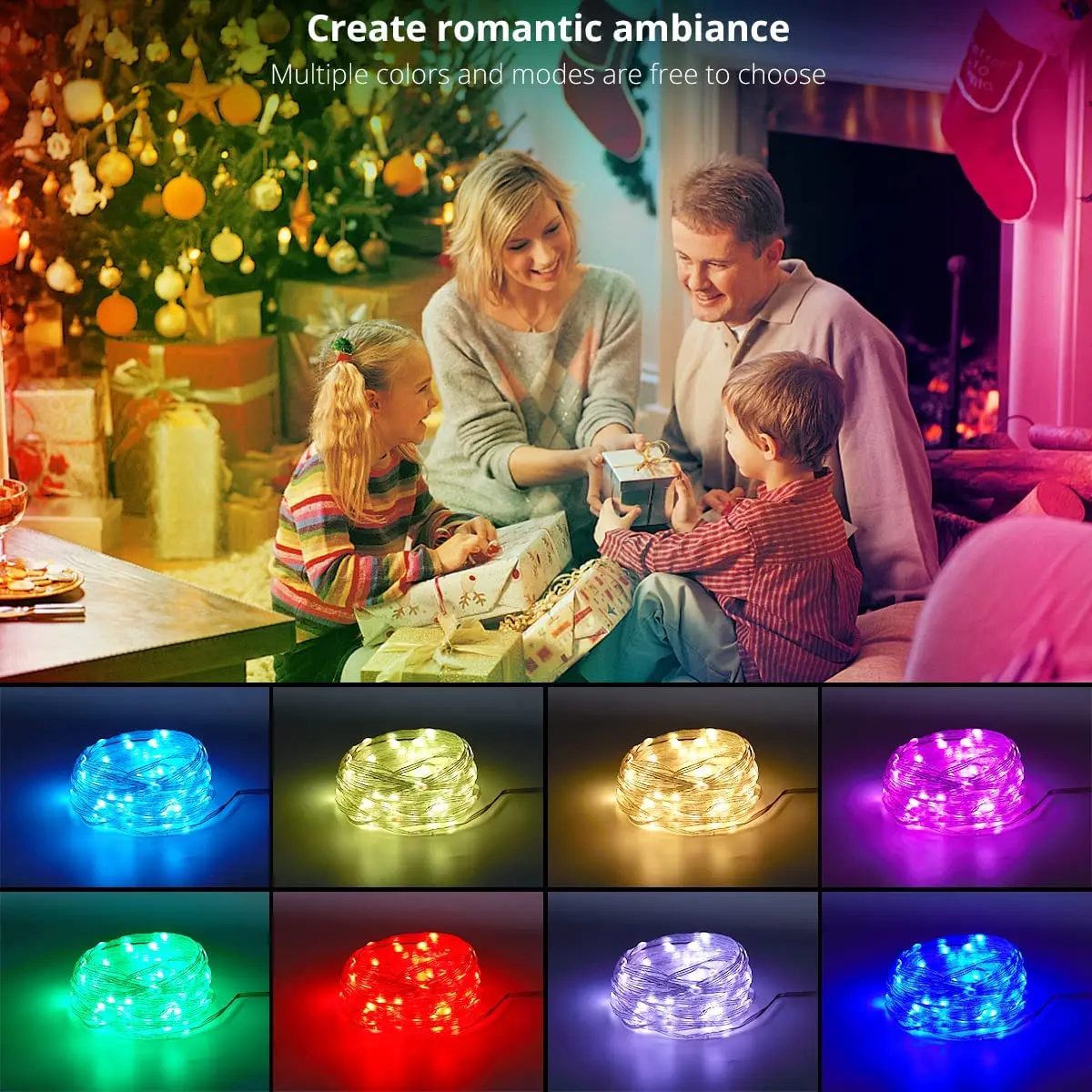 High Quality 100 200 300 400  LED RGB Music Sync Colour Changing USB Powered  WiFi Remote christmas lights control APP