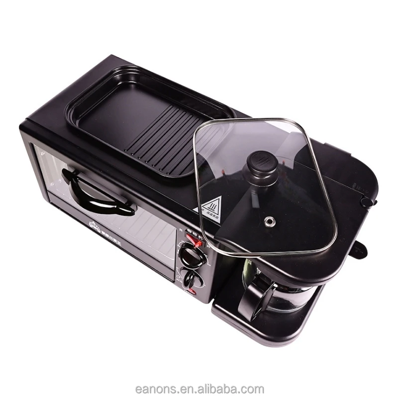 Mini Electric Toaster Oven Coffee Frying Pan Baking Machine 3 In 1 Multifunction Breakfast Maker