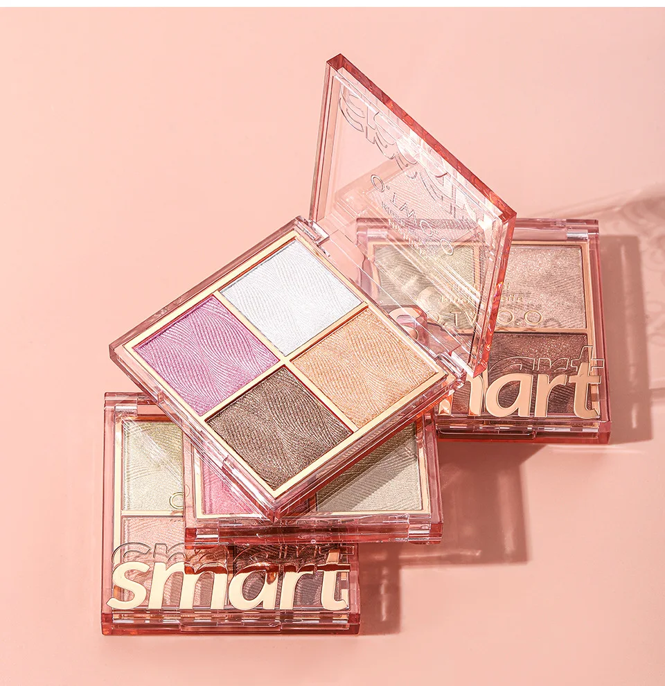 O.TWO.O 4 Colors Highlighting Blush Palette Pearlized Fine Glitter Shadow Blush Highlighter All in One Contour Blush