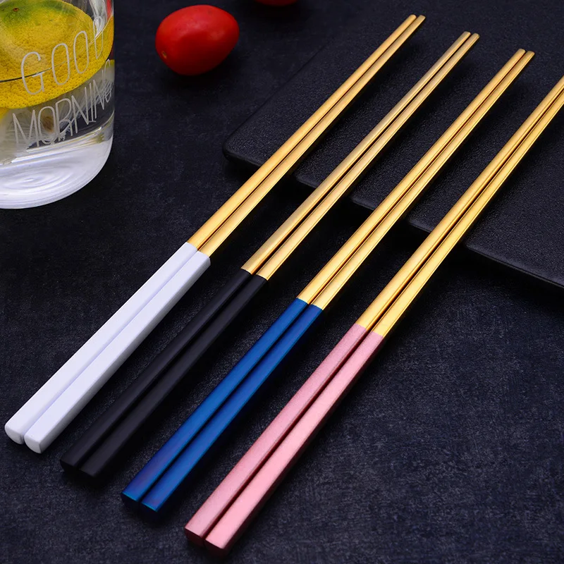 Korean Style Reusable Metal Chopsticks 304 Stainless Steel Sushi Chinese Food Restaurant Home Use Gift Set