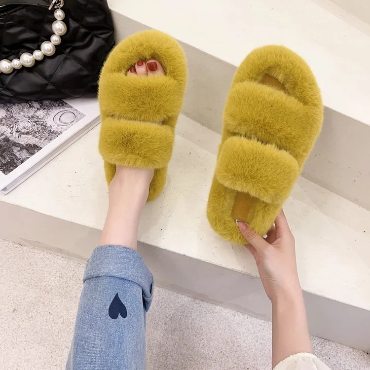 New Arrivals Fashion Trend Home Slippers Mink Fur Wear Non-Slip Women Furry Faux Slippers