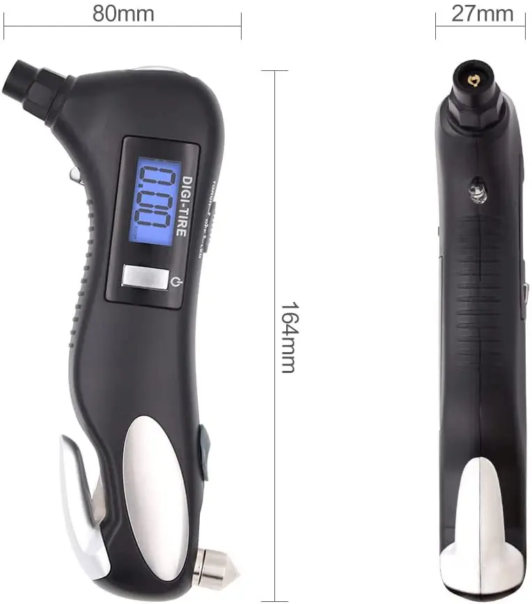 Multi-functional 4 in 1 TY005 Digital Tire Pressure Gauge With Flashlight Tyre Gauge Windows Breaker Cutter Belt Emergency Tool