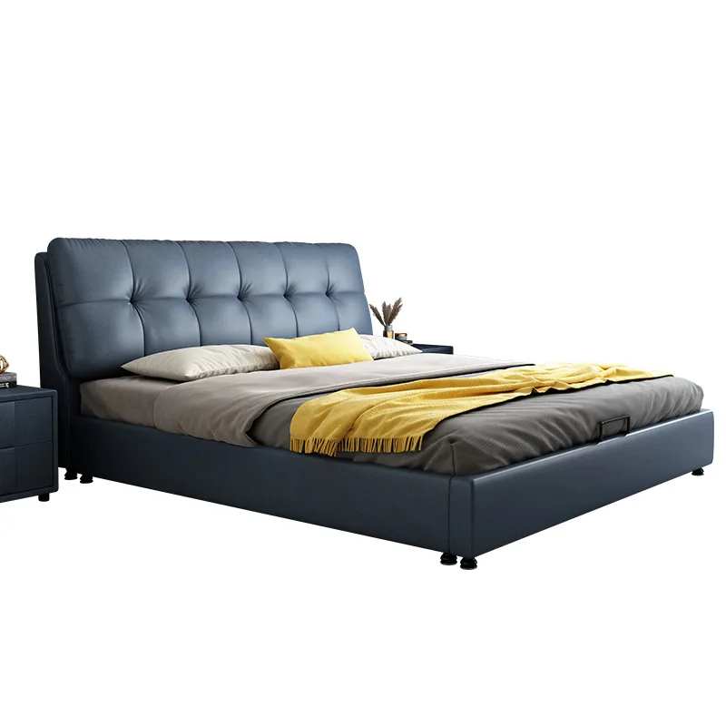 Кожаная современная простая легкая Роскошная стильная Основная спальня двуспальная кровать мягкая для домашнего хранения Высококачественная кожаная