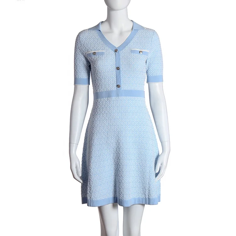 Manufacturer Sales V-neck short sleeve polka dot knit dress