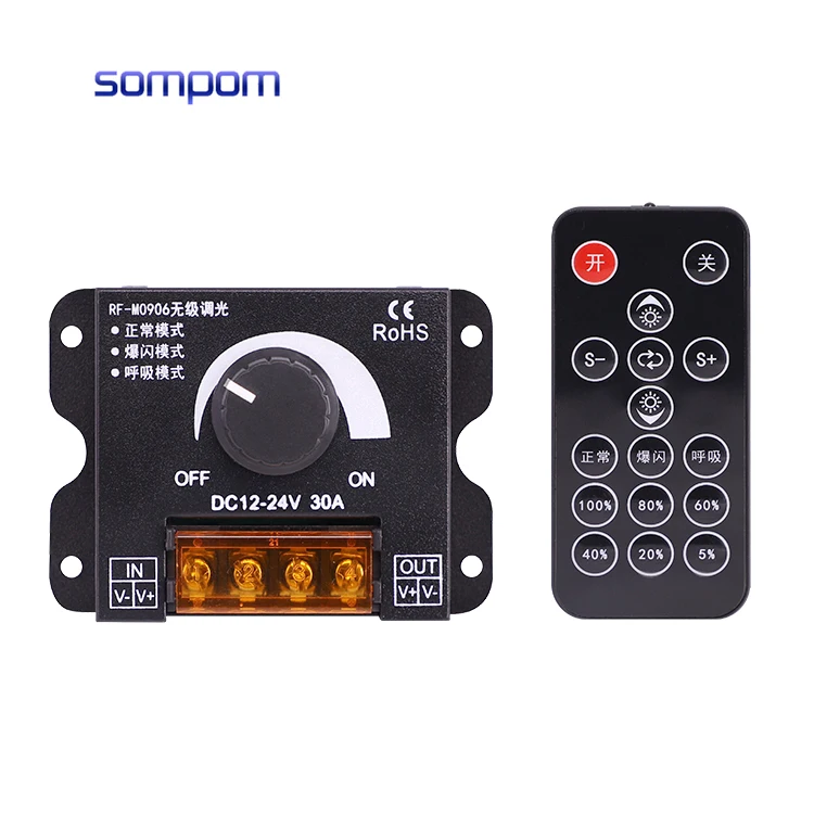 Single Amplifier DC 12V 24V Dimming Switch Controller 30A for LED Light Strips