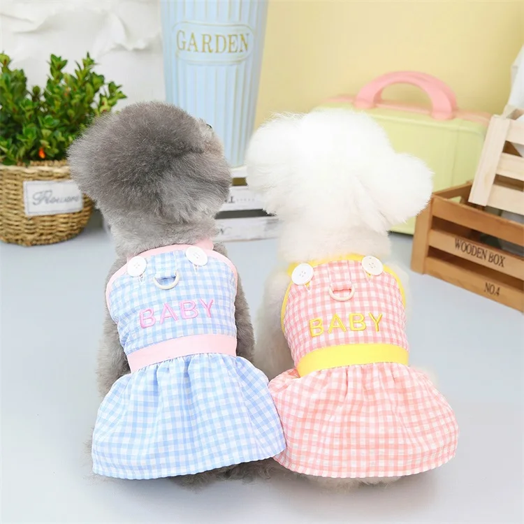 Baby Plaid Cool Summer Dog Dress Cute Design Korean Style Pet Dress Pet Clothes Thailand Dog Clothes Summer Dog Clothes 2023