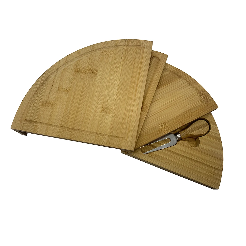 Складная бамбуковая доска для сыра с 2 ножами, в качестве компактного клина диаметром 13 дюймов