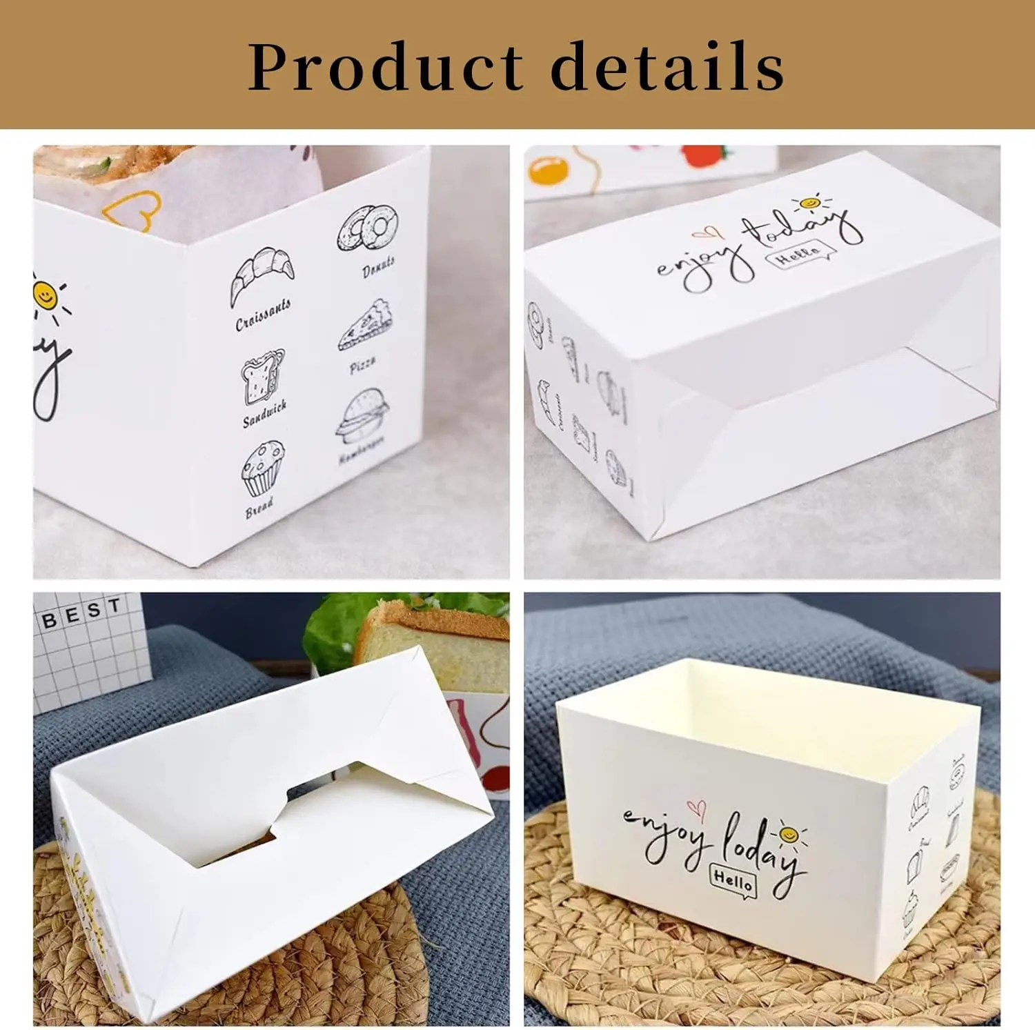 Custom Mini Burger Boxes Dessert Shop Toast Takeout Box Picnic Breakfast Sandwich Take Out Boxes With Logo