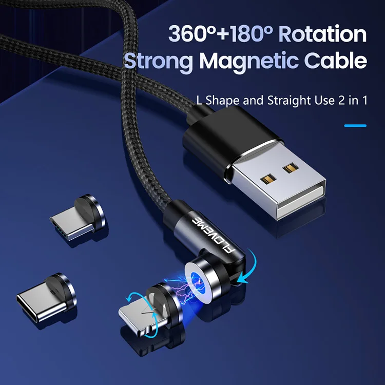 
Free Shipping 1 Sample OK FLOVEME 540 Rotation Magnetic Mobile Phone Charger 3 in 1 USB Cable for Samsung for IOS Android Custom 