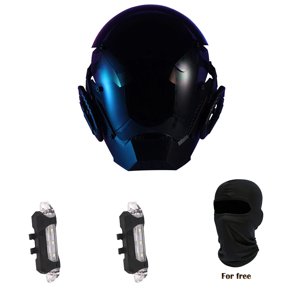 CYBER00  Cyberpunk Gothic helmet Mask  for Adult  mask Halloween Cosplay Costume Accessory with LED Lamp Futuristic Helmet