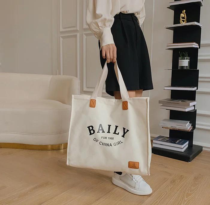 Recycled Cotton Canvas Fabric Garment Bag Extra Large Heavy Duty Organic Canvas Cotton Tote Bags with Custom Printed Logo