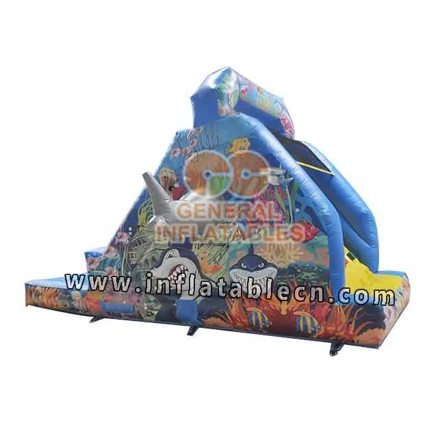 Ocean shark inflatable water slide with pool waterslide pool blow up slide
