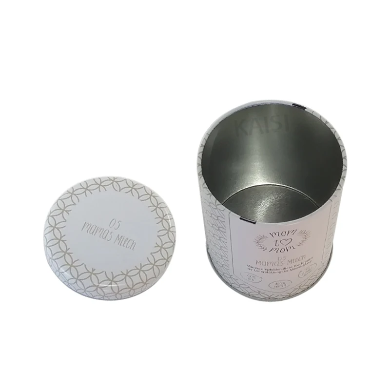 Good Quality Double Lid Tin Can Box Food Grade Luxury Round Tea with White Design Printing