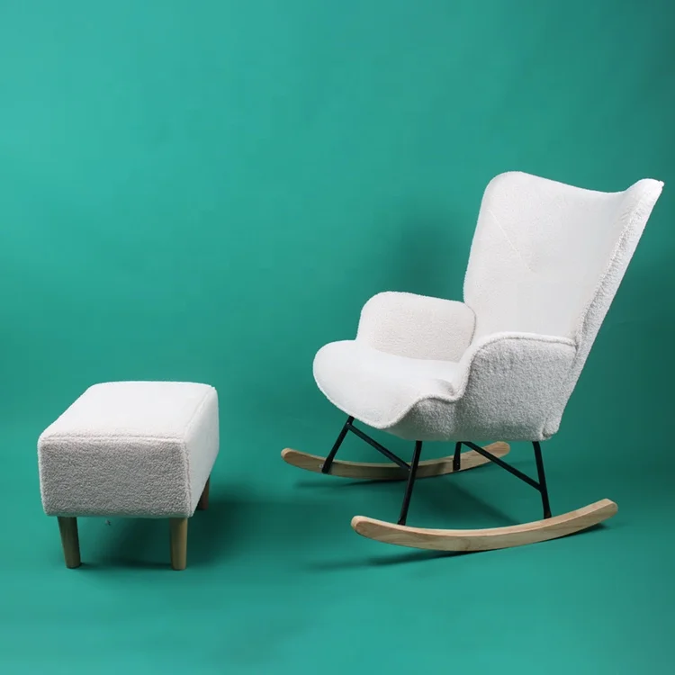 Hot Selling Lamb Wool With Steel Frame Wooden Legs Bedroom Accent Chair Rocking Chair