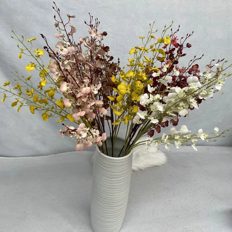 Wholesale artificial orchid flowers white orange orchid silk flower bunch dancing orchid flower for wedding decor
