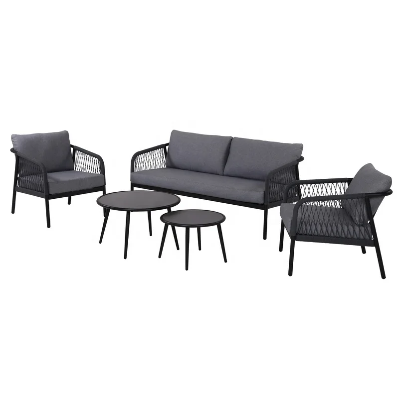 Charcoal Dark Grey Modern Balcony Aluminum Rope Garden Patio Sofa Set Amador Metal Lounge Grey Garden Outdoor Rope Furniture