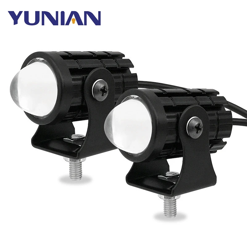 2PCS Universal Motorcycle LED Headlight Projector Lens Dual Color ATV Scooter Driving Lamp Fog Light Auxiliary Spotlight Lamp