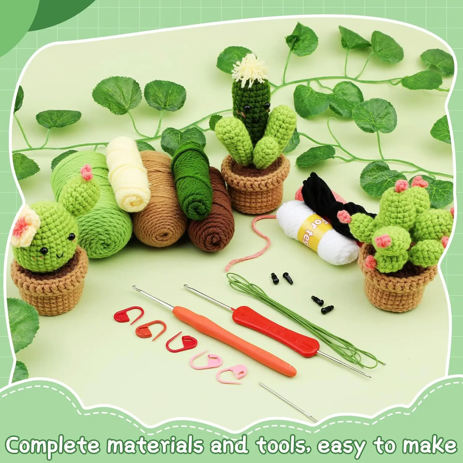 Potted Plants Cactus Crochet Kit with Video Tutorials for Adults Birthday Present