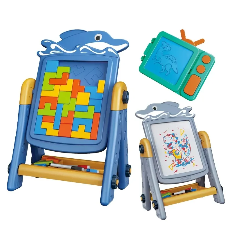 BGL 2 in 1 multifunction painting table toy puzzle building blocks game kids music color drawing board