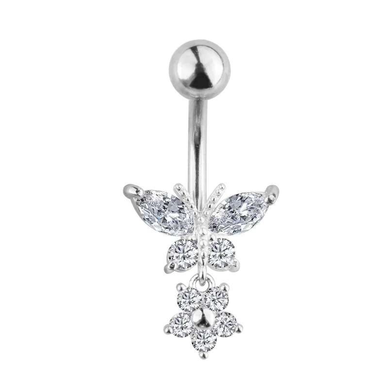 Пикантные ювелирные изделия для тела из хирургической стали 316l кольца пупка пирсинг с хрустальной бабочкой кольцо женщин