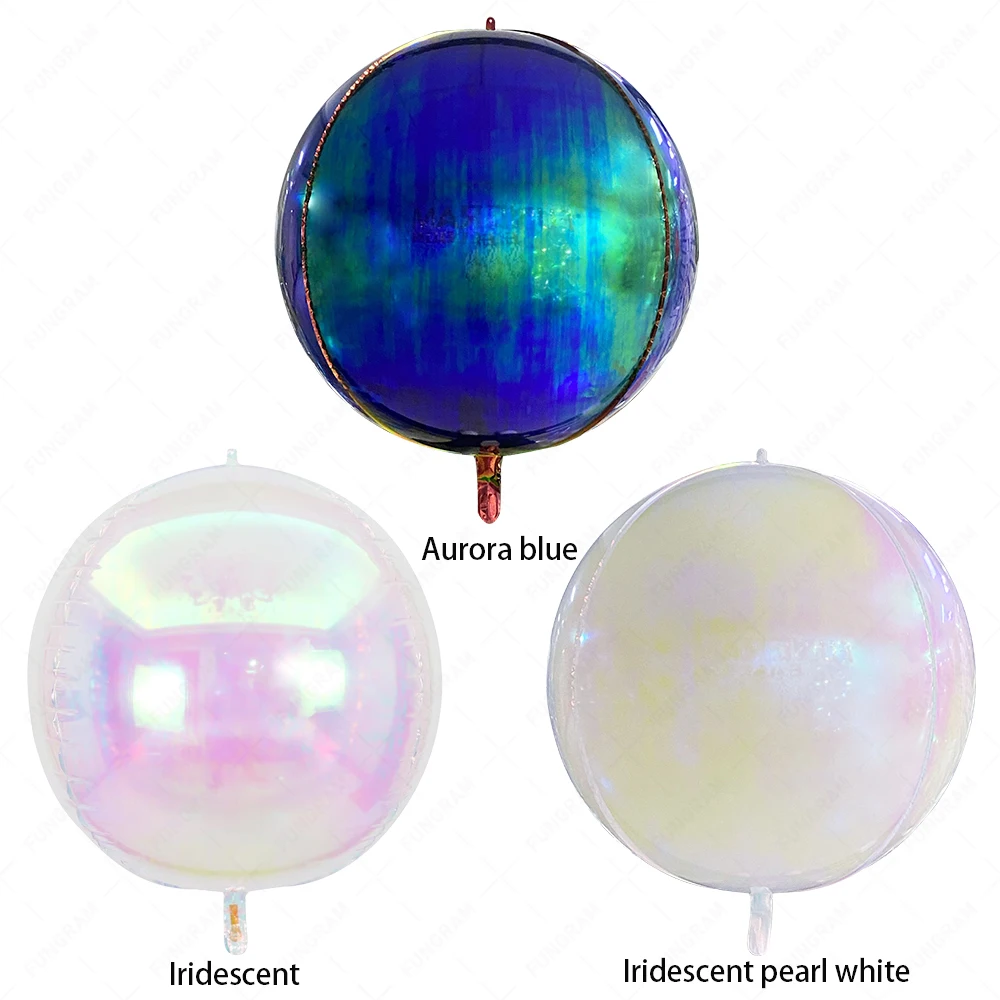 Latest Design Aurora Blue Huge 4D Globos Nylon Foil Balloon Party Decoration Iridescent Pearl White 4D Round Party Foil Balloons