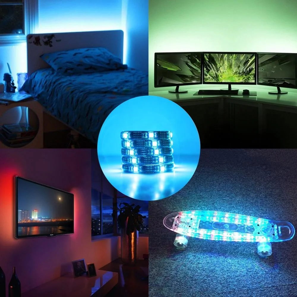 LED Strip Light USB 5050SMD DC5V RGB Black PCB 60LED/M WaterproofFlexible Tape Ribbon 1M 2M 3M 4M 5M TV Desktop Screen BackLight