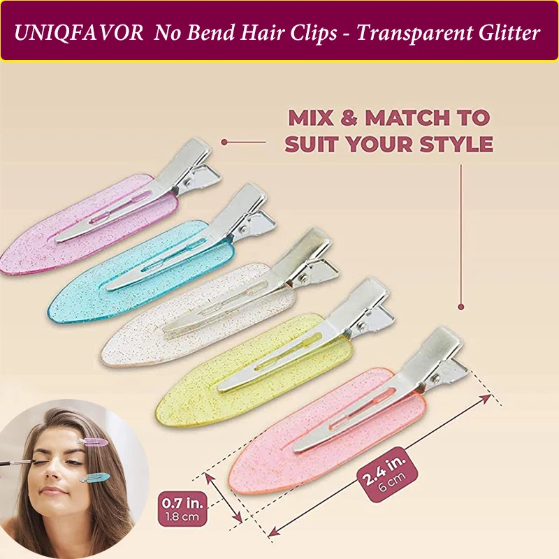 No Bend Glitter Hair Clips Flat Styling Clip No Crease Bang Seamless Hairdressing Barrettes for Make up No Bend Hair pins