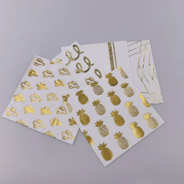 5 inch Decorative Beverage Cocktail Paper Napkin,Gold Foil Strip Dot Serviette Sliver Foiled For Home Hotel Restaurant