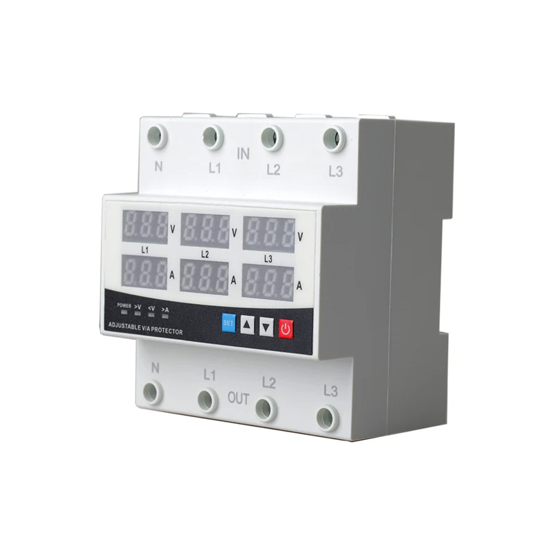 Hord Electric HD12VA 63A 3P+N  din rail intelligent Adjustable over voltage under voltage and over current protector