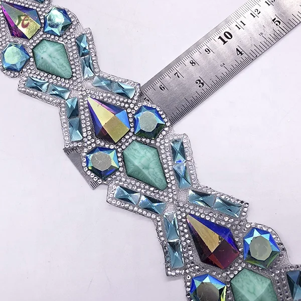 Wholesale DIY Decoration Adhesive Crystal Strass Mesh Hot Fix Rhinestone Trimming Turquoise for Garment and Shoe