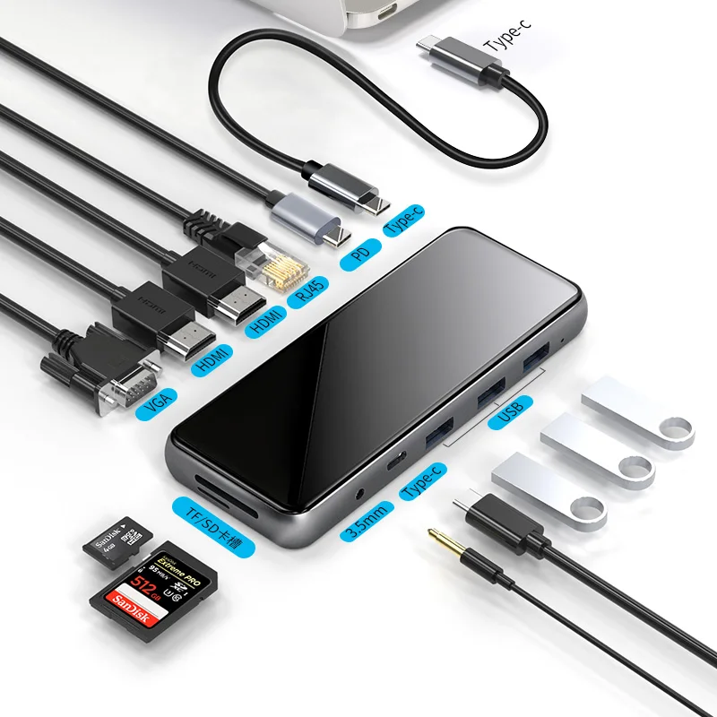 Desktop Ultra Slim Usb 3.1 Port Laptop 12 In 1 Type-C Type C Hub  Docking Station With Wireless Charge For Lenovo T460