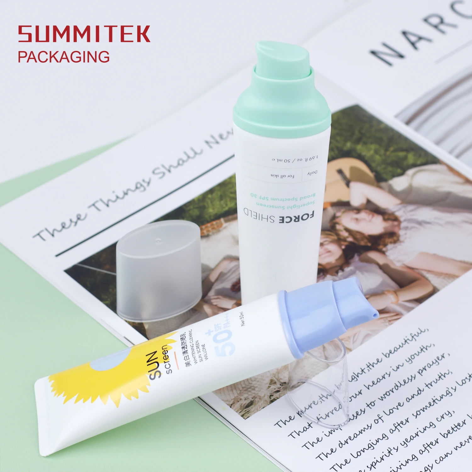 Flat Pump Head Airless Pump Suitable Biodegradable Eco-friendly Packaging Tube For Sunscreen BB Cream