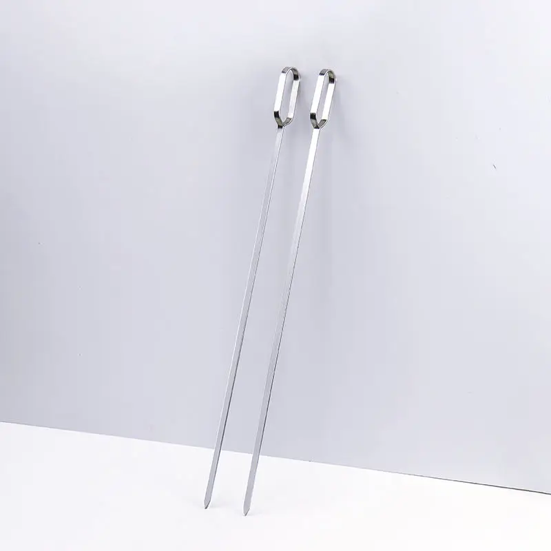 High Quality BBQ Accessories Eco-friendly Flat Stainless Steel Long Metal Shish BBQ Kebab Skewers With Ring