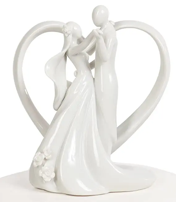 
Ywbeyond Wholesale Ceramic Dancing Bride and Groom Couple Heart Figurine Cake Topper wedding Table decoration 