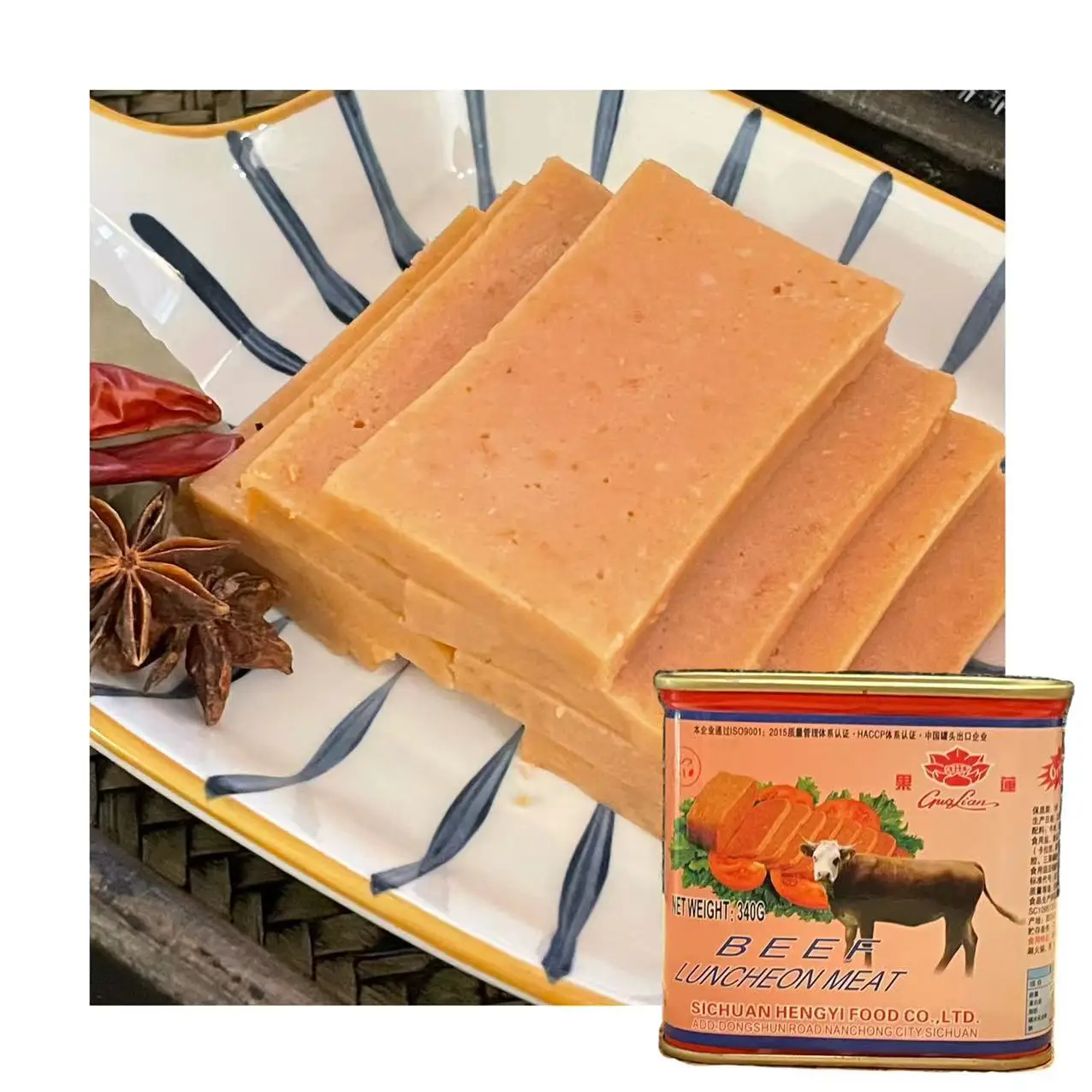 Factory Supply Instant Chinese Food 340g Canned Beef Luncheon Meat In Can