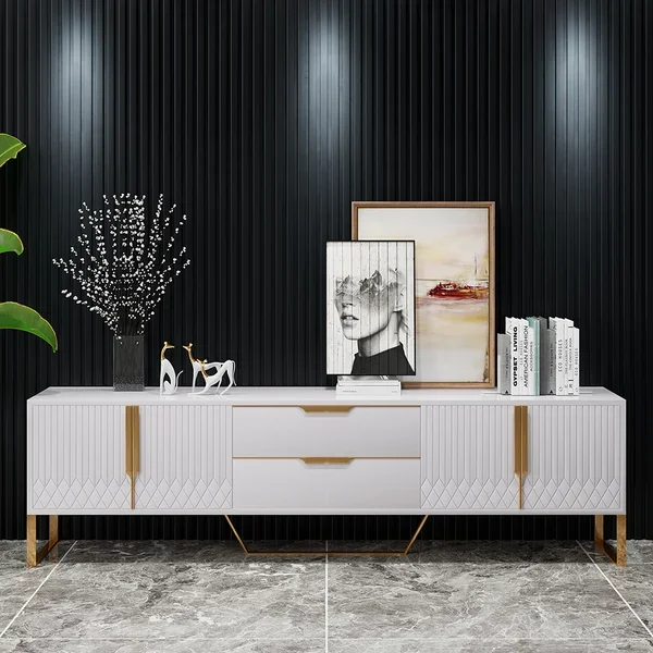 YuanFu Home Furniture Luxury Table Cabinet Modern TV Unit Cabinet Texture Lines Black Tv Stand With Storage