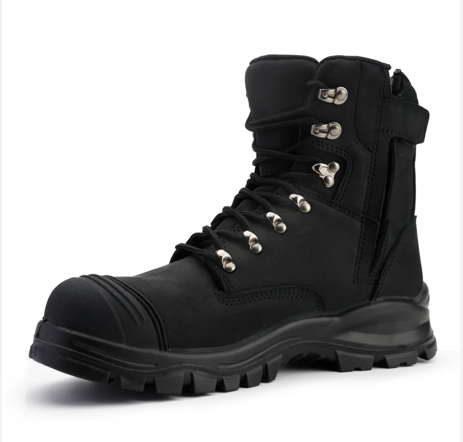 Wholesale Price Australia High Quality Nubuck Leather Steel Toe PU sole black zipper lace  high ankle anti-oild Safety  Boots
