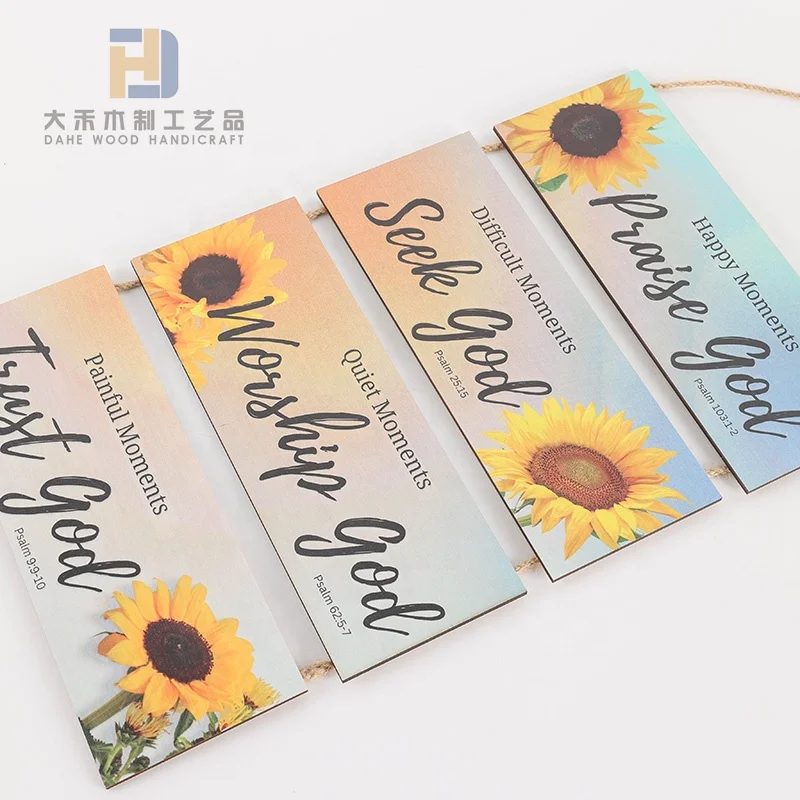 Rustic Printed Sunflower Wooden Hanging Plaque Worship God Custom Wood Hanging Sign Crafts for Wall Outdoor Decoration