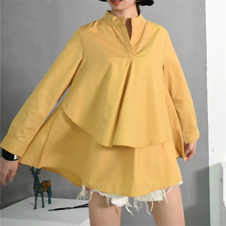 Shirts For Women Summer Stand Collar Ladies Shirts Long Sleeve Casual Loose Big Size Tops Double-Deck Shirt Women Blouse