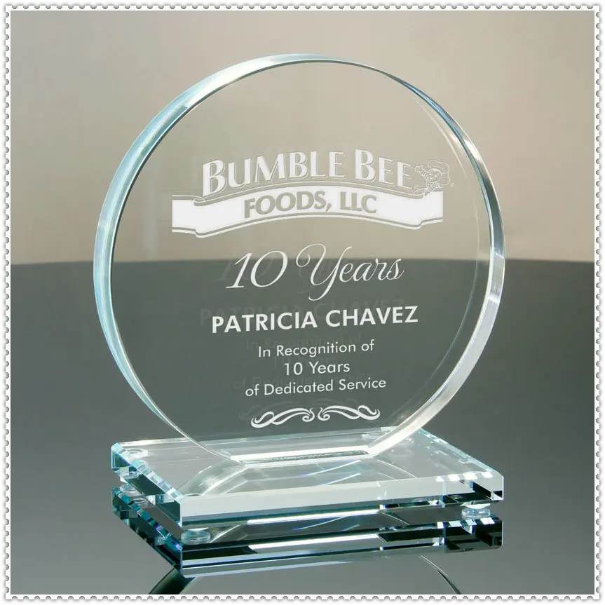 Bespoke Sandblasting Glass Circle Plaque Trophy Award For Premier Division