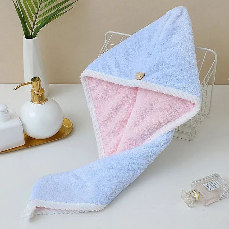 Double layer thick coral velvet dry hair towel  soft and strong water absorbing curly and straight hair special dry hair cap