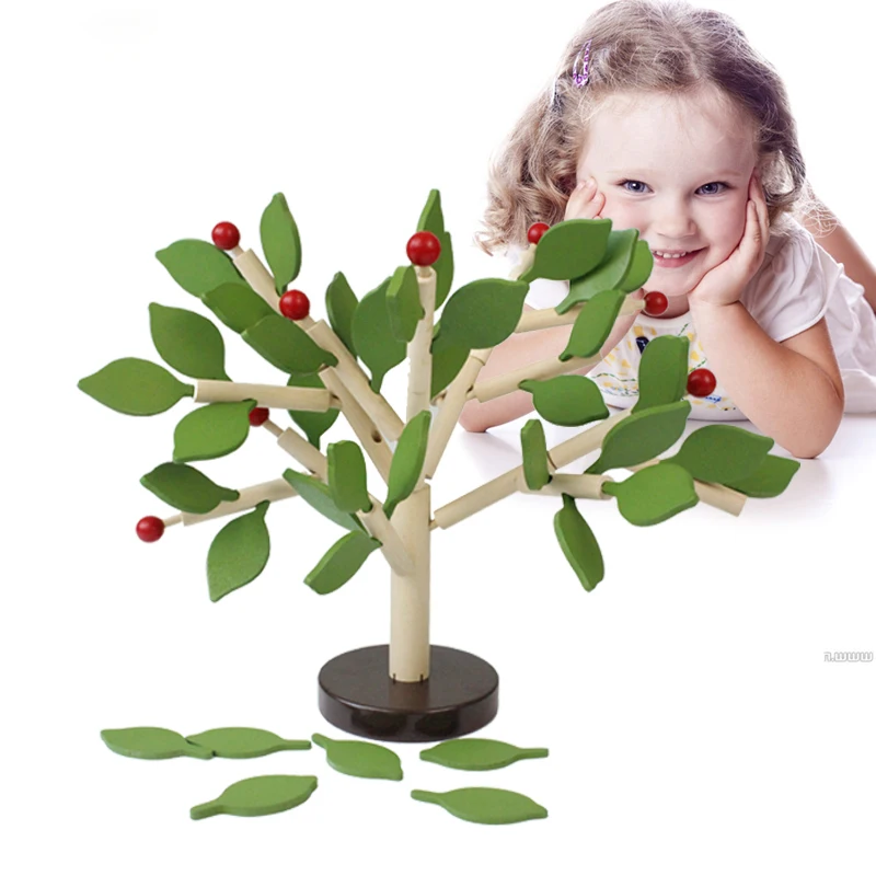 hot selling Montessori educational toys  kids sensory toys wooden leaf tree diy  toys play set