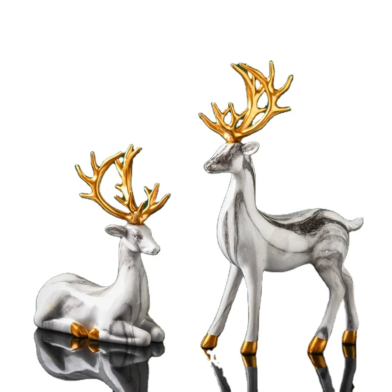Оптический магазин, украшения для гостиной, кабинета, золотые украшения в виде лося, мраморные изделия из смолы, предметы интерьера с животными
