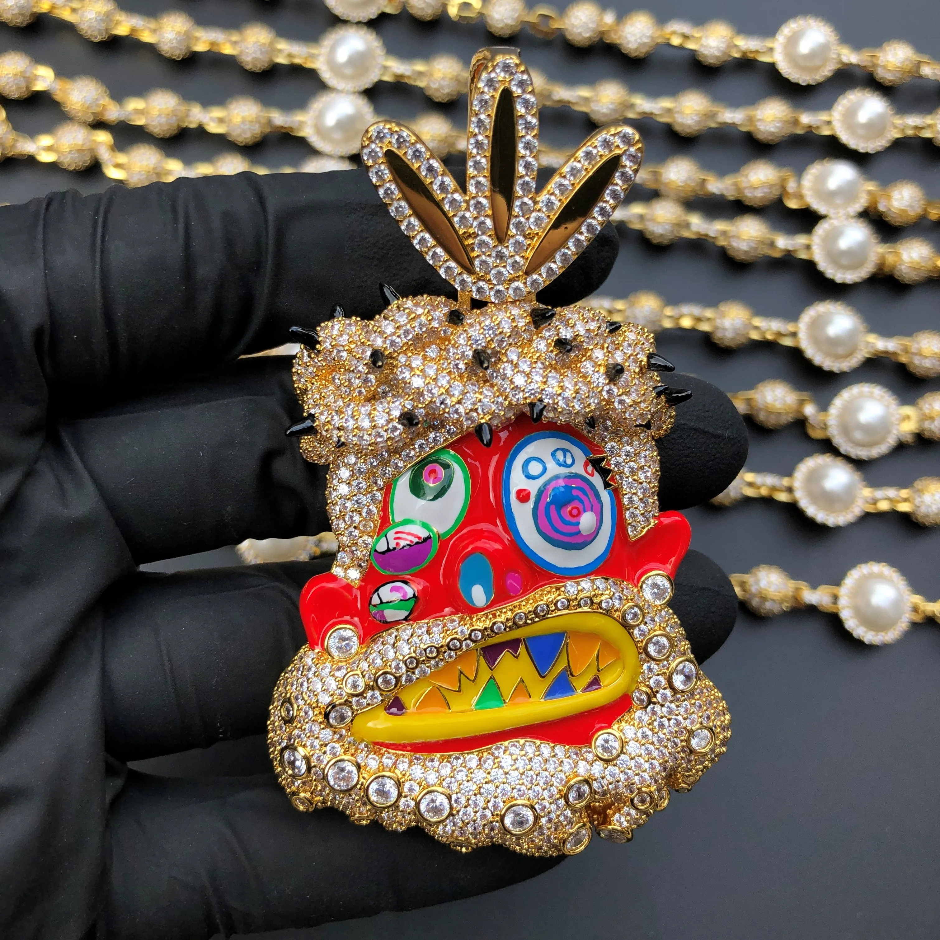 CSJY Hip Hop Jewelry Dripping Oil Gold Diamond Iced Out Happy Face Charm Pendant