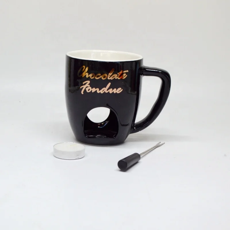 Set Of 2 Persona Ceramic Chocolate Fondue Mugs Set Black Or White