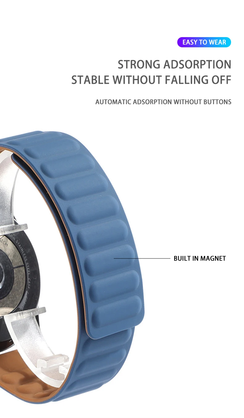 Factory Wholesale New Designer Luxury Reversible 20mm 22mm Soft Silicone Magnetic Watch Strap for Samsung Galaxy Huawei Xiaomi