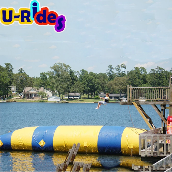 Custom lake water game 10 meter long air sealed water jumping pillow blob inflatable water catapult blob for kids and adult
