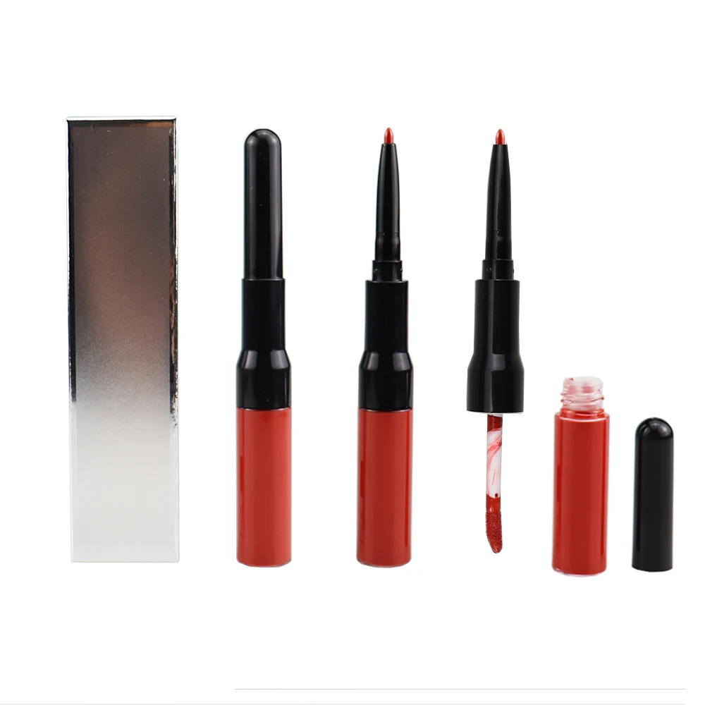 Custom Logo Luxury 2-in-1 Lip Gloss Set Waterproof Matte Lip Liner & Long-Lasting Moisturizing Lipgloss Private Makeup Lsbel