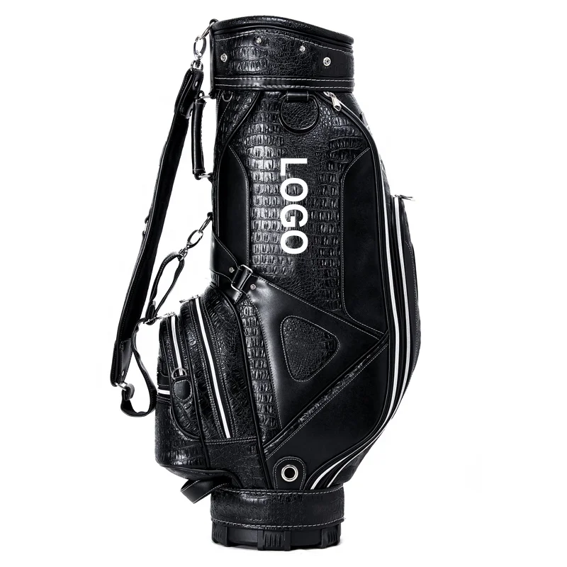 
OEM Embroidery Logo Black Genuine Leather Golfbag Golf Staff Cart Bag 