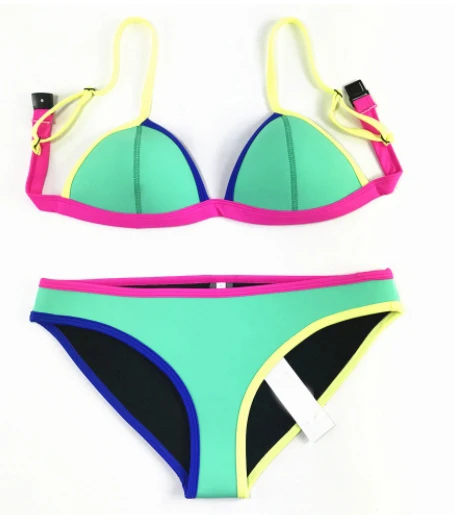 eco friendly neoprene sexy girl solid color blue purple pink green women bikini